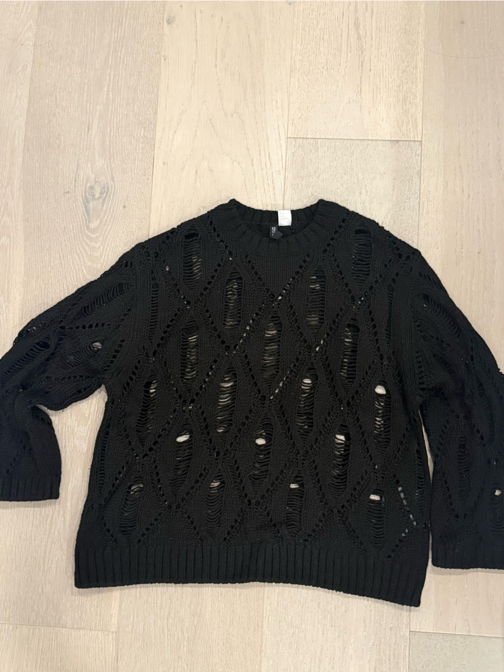H&M Black Open-Weave Crewneck Sweater